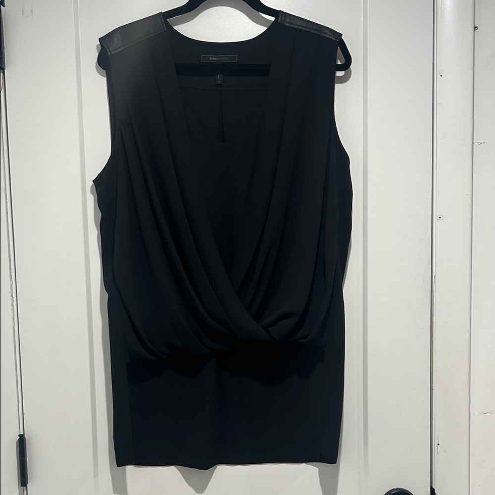 BCBGMaxAzria Black Draped Sleeveless Mini Dress